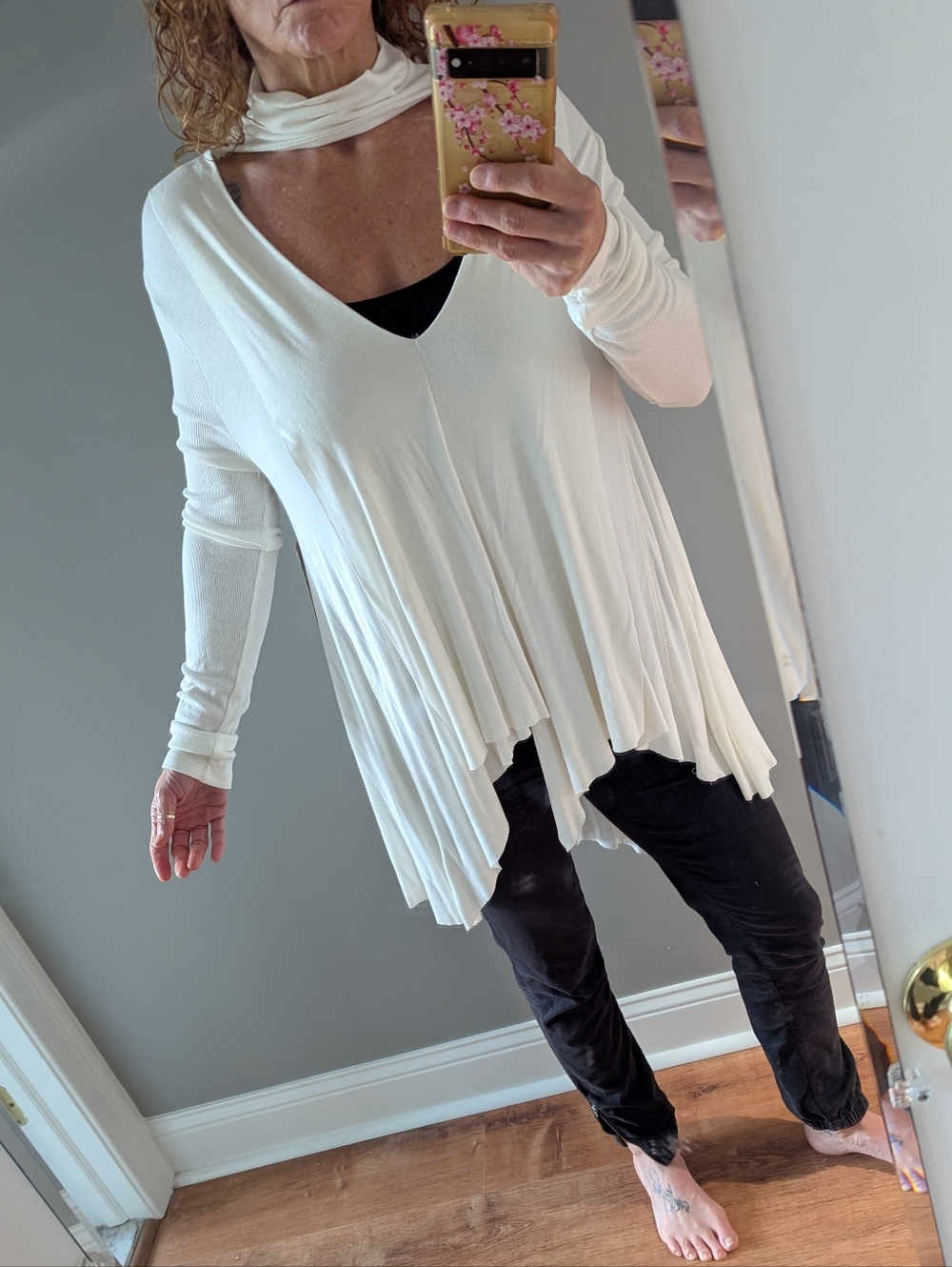 Free people Uptown Long Sleeve Cut Out Turtle Neck Sweater Top In Ivory. NWT